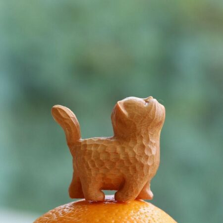2-Inch Hand-Carved Walking Cat Wooden Figurine