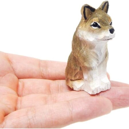 Hand-Carved Gray Wolf Wooden Figurine