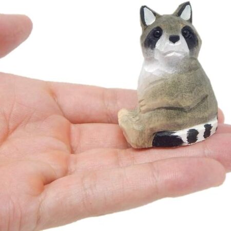 Hand-Carved Raccoon Wooden Figurine
