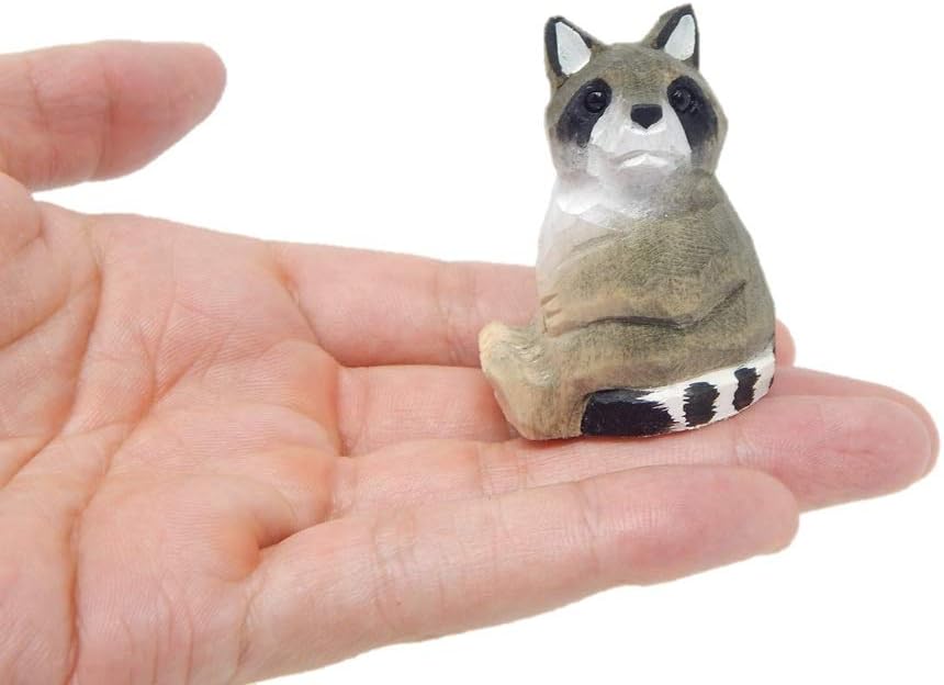 Hand-Carved Raccoon Wooden Figurine