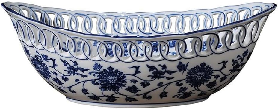 Blue and White Porcelain Hand-Painted Floral Fruit Bowl