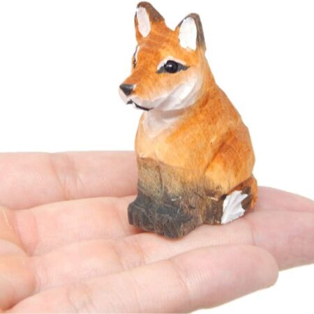 Hand-Carved Red Fox Wooden Figurine
