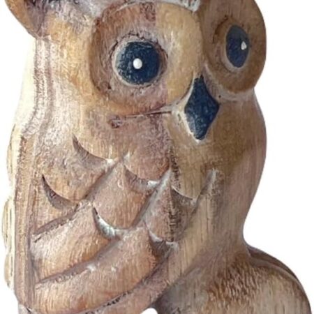 Hand-Carved Wooden Owl Animal Statue