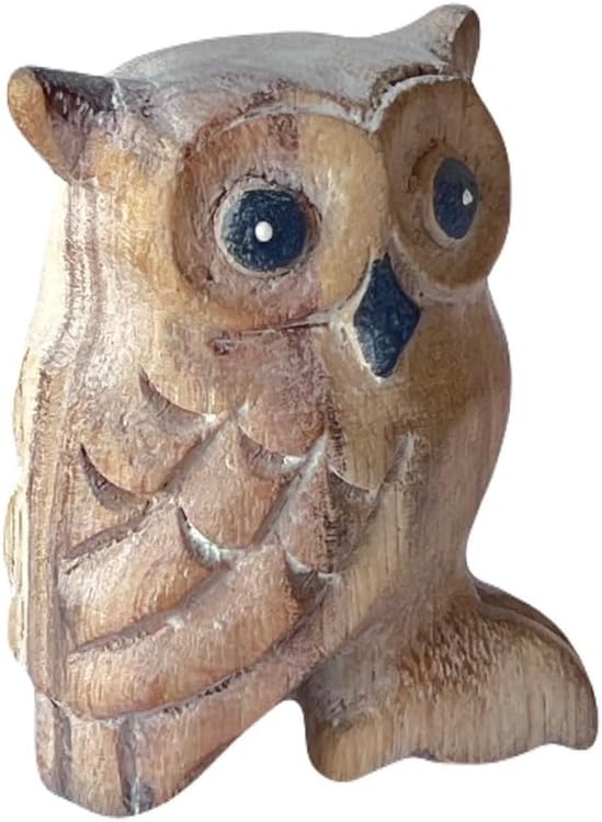 Hand-Carved Wooden Owl Animal Statue