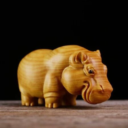 2-Piece Small Wood Carving Hippo Figurine Set