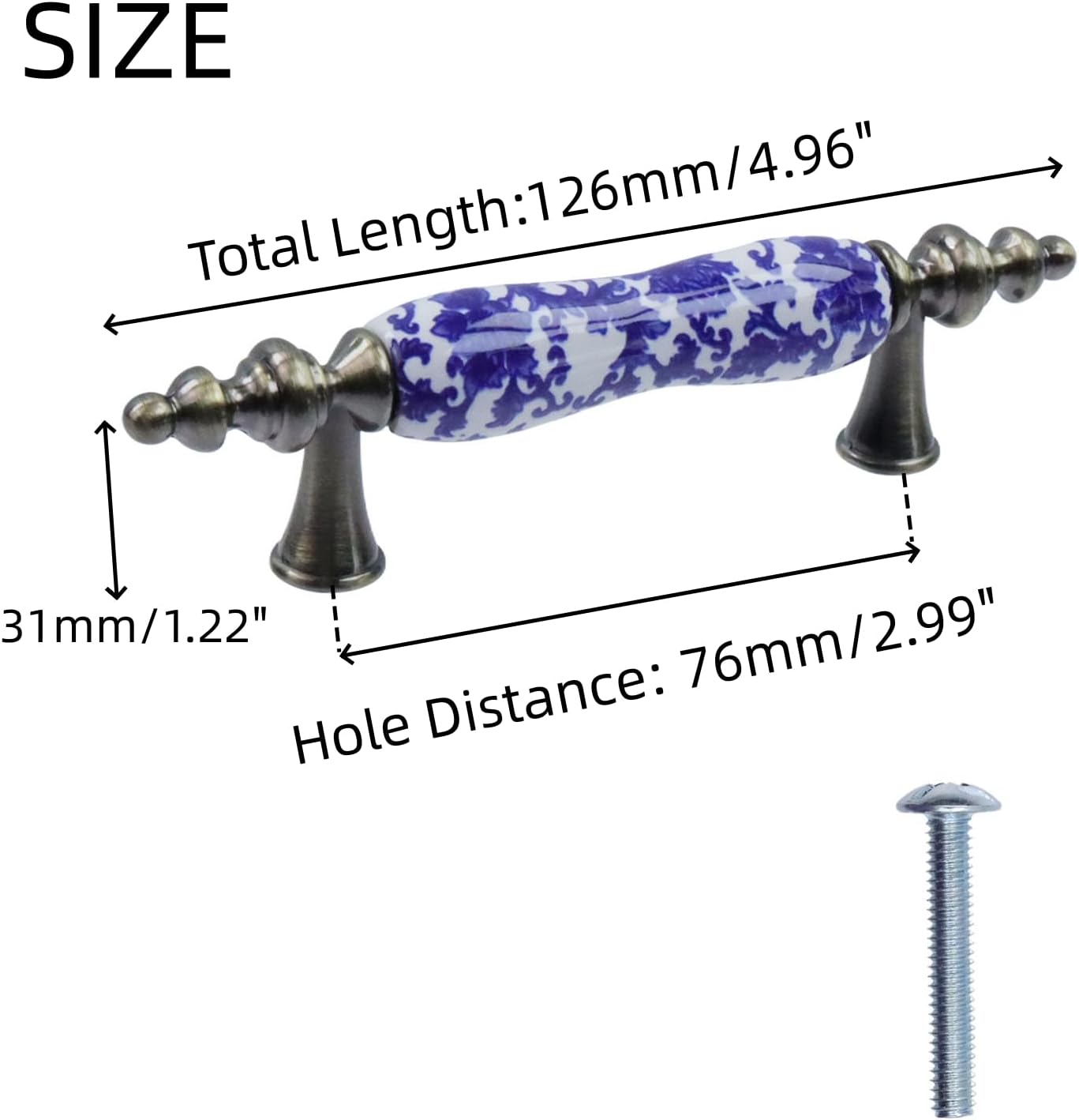 4-Piece Blue and White Porcelain Cabinet Pull Handles - Image 2