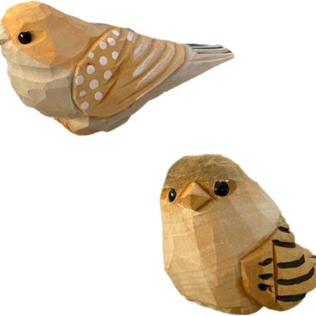 2-Piece Small Hand-Carved Wooden Bird Figurine Set
