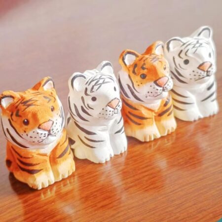 2-Piece Small Carved Wooden Tiger Figurine Set