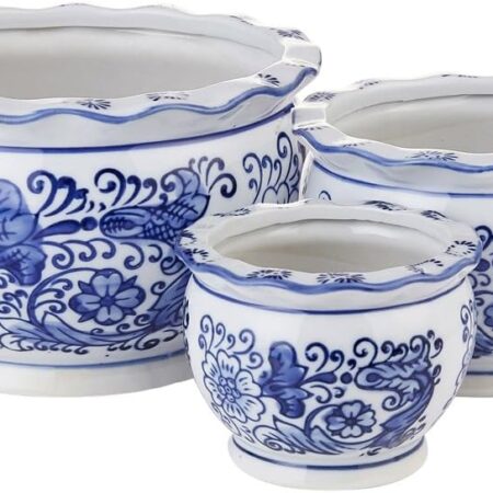 3-Piece Blue and White Ceramic Succulent Planter Set