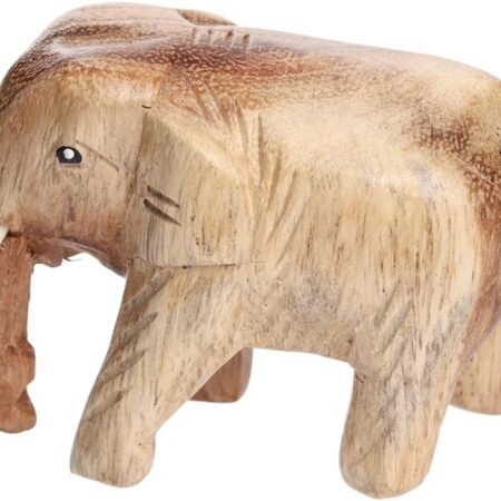 Thai Hand-Carved Natural Wooden Elephant Statue