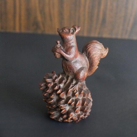 Hand-Carved Wooden Squirrel on Pinecone Figurine