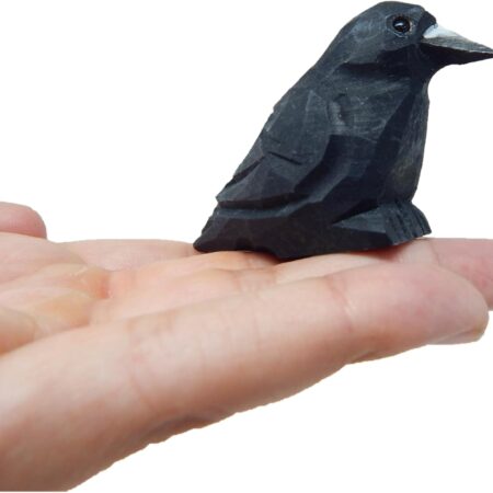 Hand-Carved Raven Black Crow Figurine