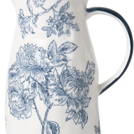 Blue and White Ceramic Pitcher Vase with Handle
