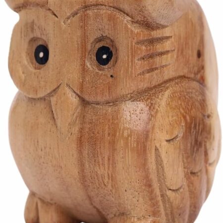 Thai Hand-Carved Wooden Owl Statue