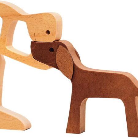 Handmade Wooden Man and Dog Figurine