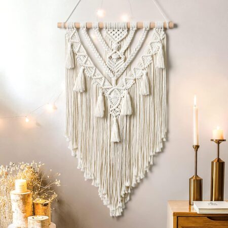 Beige and Grey Geometric Handmade Macrame Wall Hanging