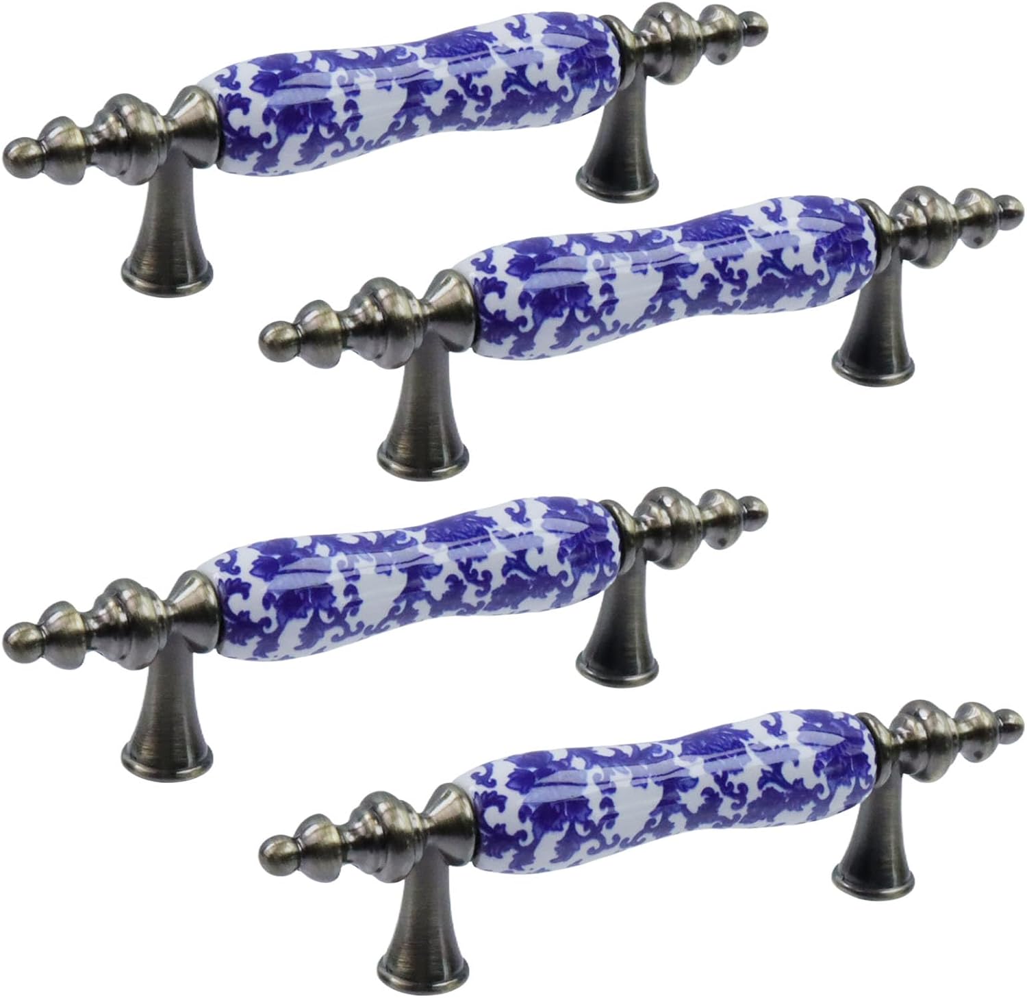 4-Piece Blue and White Porcelain Cabinet Pull Handles