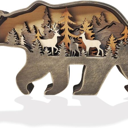 Brown Bear Wooden Figurine Shelf Decor