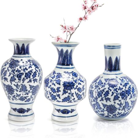 3-Piece 5.5-Inch Blue and White Porcelain Mini Vase Set