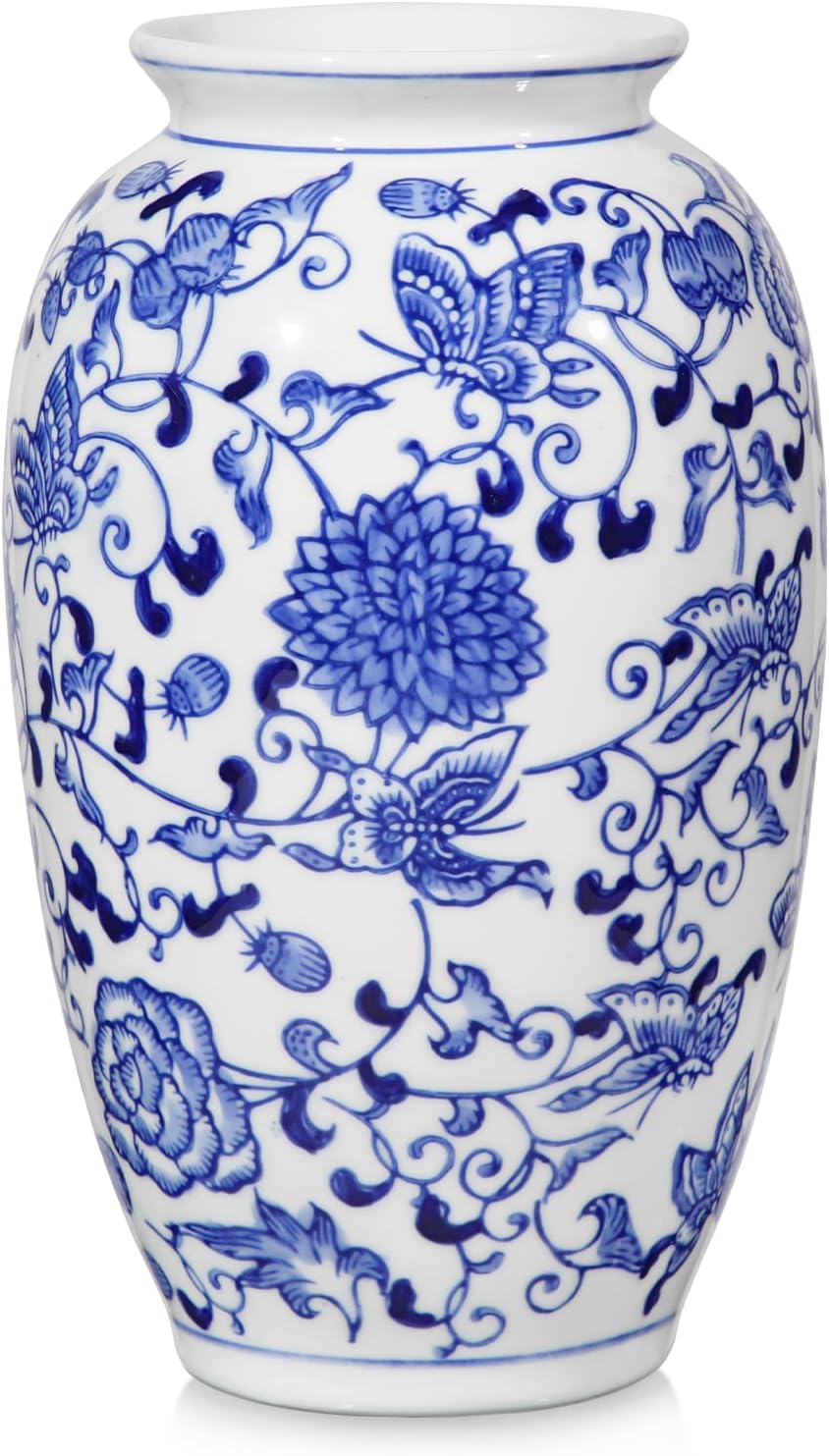 8.9-Inch Blue and White Porcelain Flower Vase