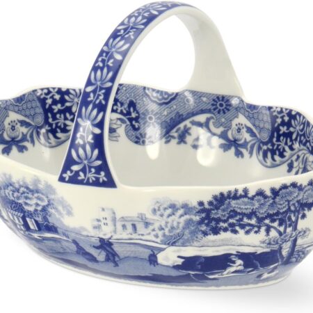 6-Inch Blue and White Porcelain Handled Basket