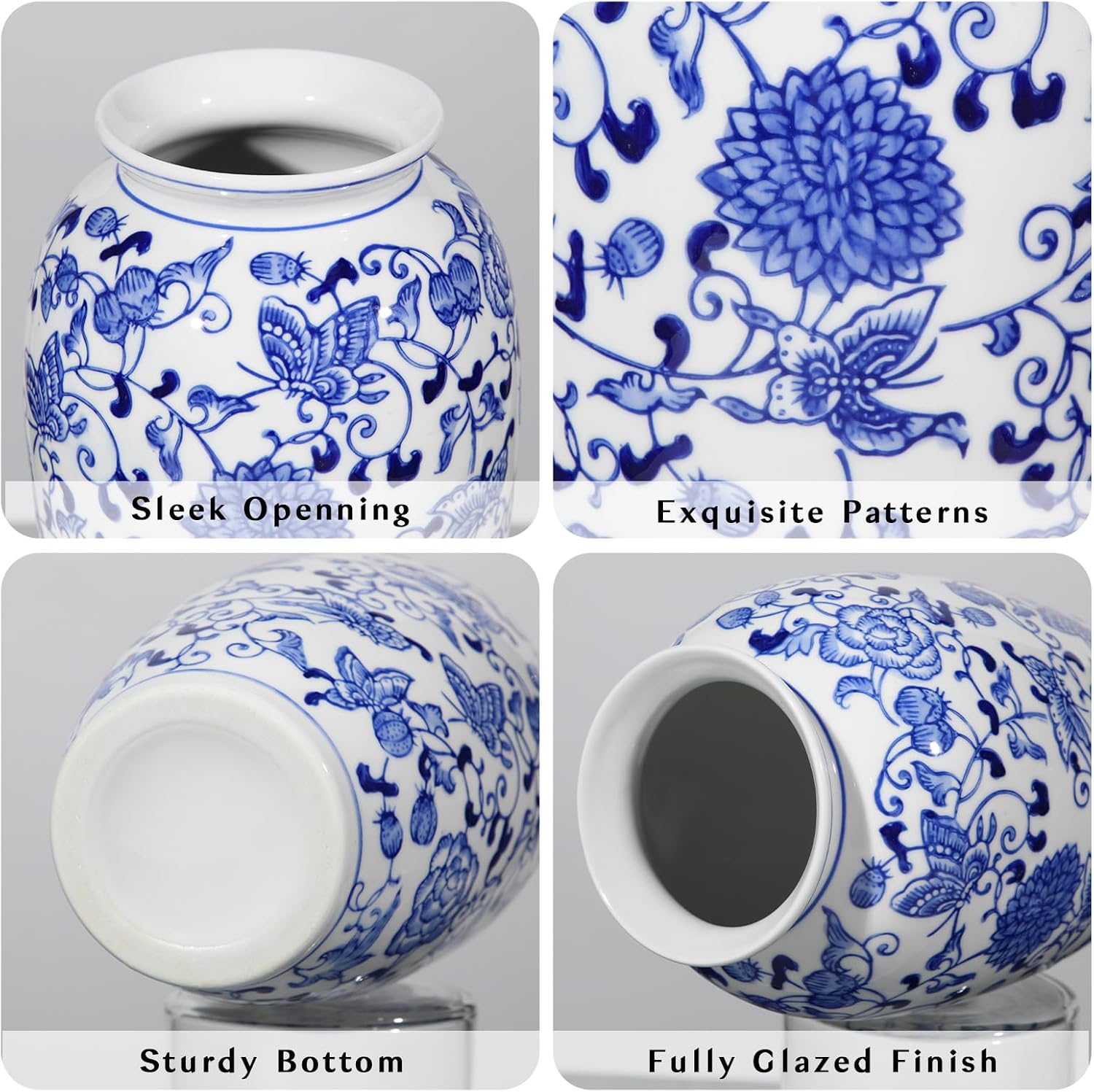 8.9-Inch Blue and White Porcelain Flower Vase - Image 2