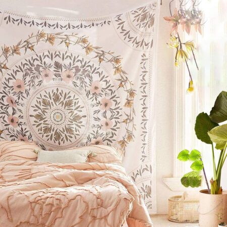 Sketched Floral Medallion Mandala Tapestry 59.1x80
