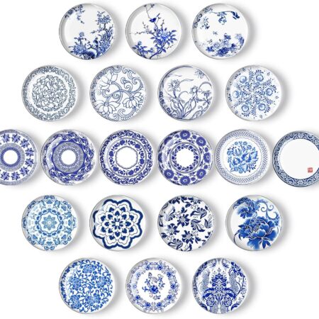 20-Piece Blue and White Porcelain Round Refrigerator Magnets