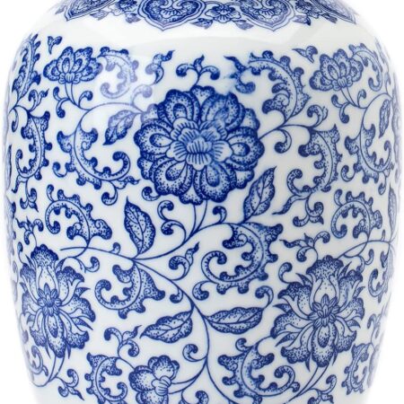 9-Inch Blue and White Porcelain Ginger Jar Vase