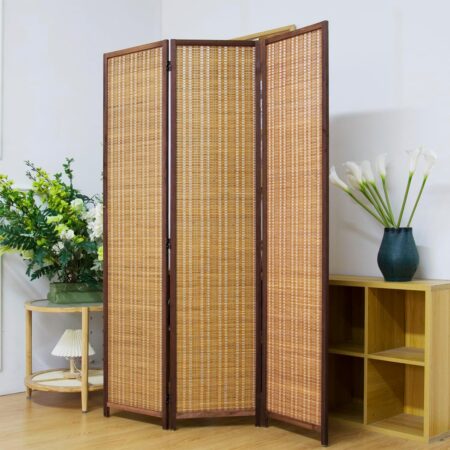 5.6ft 3-Panel Brown Bamboo Folding Room Divider