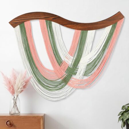 Blush Pink Sage Green White Dip-Dyed Macrame Wall Hanging 31.5x23.6