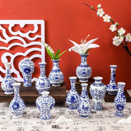 12-Piece Blue and White Porcelain Mini Bud Vase Set